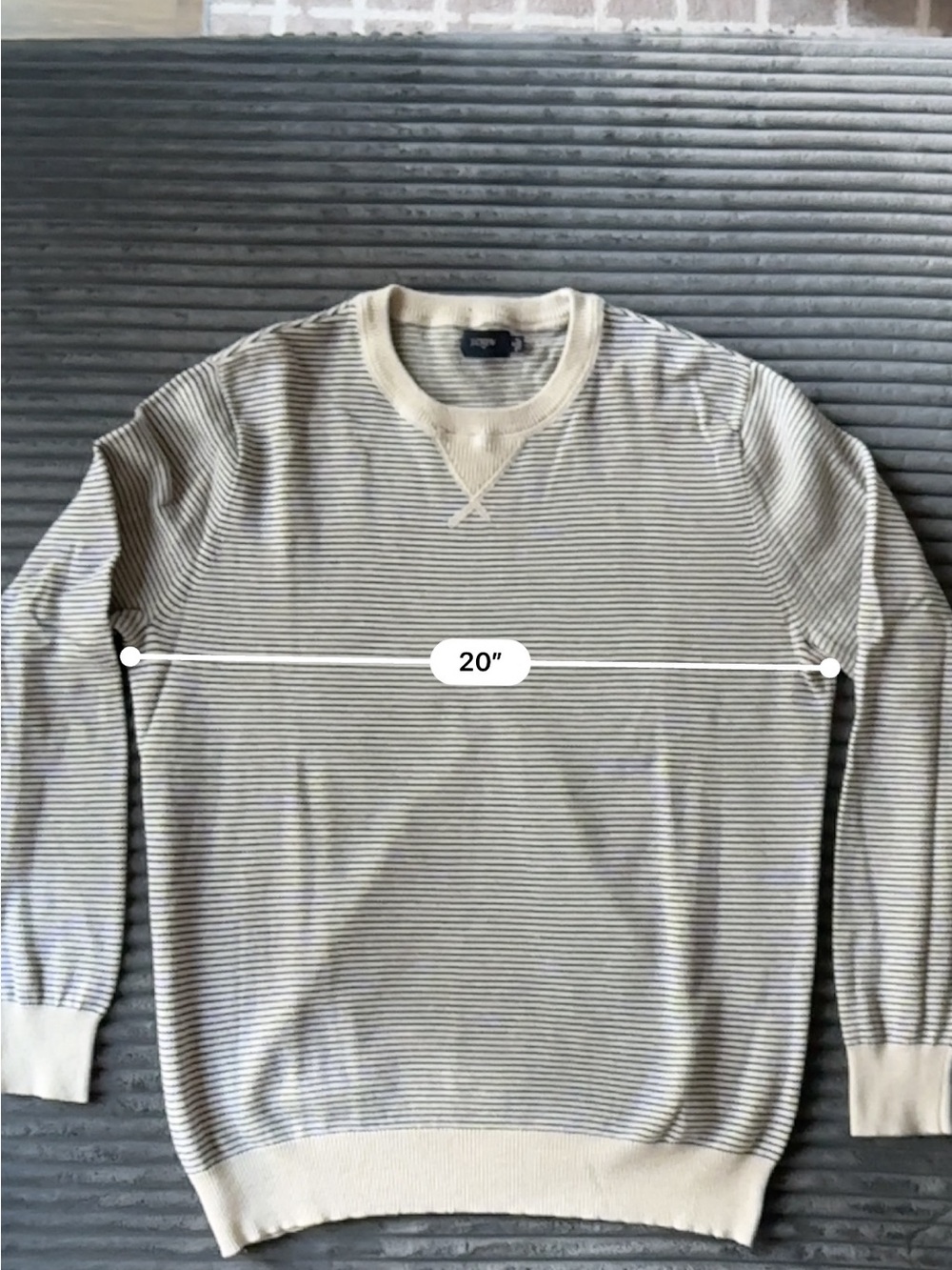 J. Crew Men’s Crewneck Striped Sweater in Beige and Navy - Picture 3 of 4
